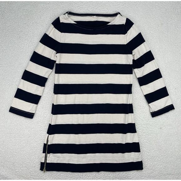 J Crew Navy White Stripe Side Zipper T-Shirt Dress Tunic Small Cotton Sheath - Picture 1 of 9
